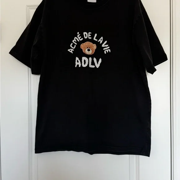 Black ACNE DE LA VIE ADLV Black Teddy Cotton Oversized Graphic Tee Mens1 Med/Lg - Picture 9 of 12